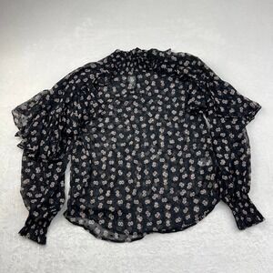 Calligraphie Top Women Medium Black Floral All Over Print Ruffles Long Sleeves M